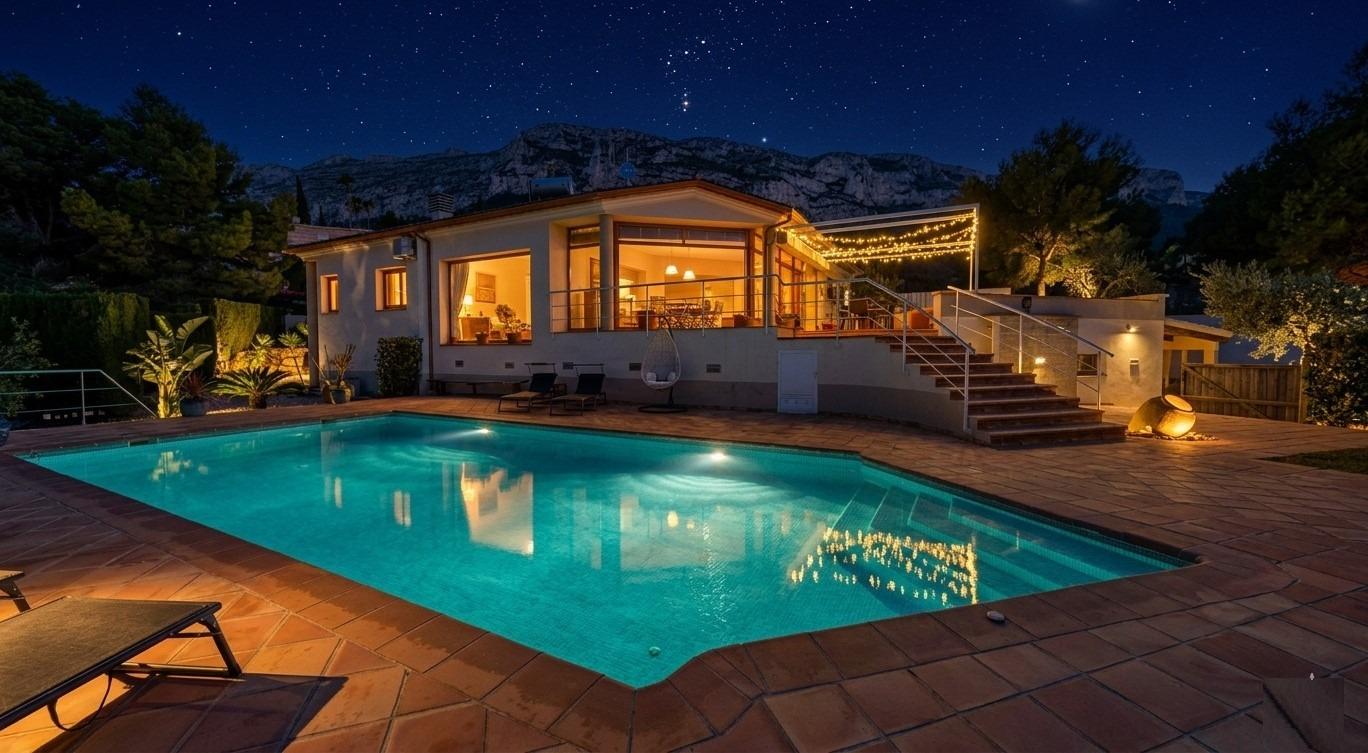 Fantástico chalet con encanto en una sola planta con vistas al mar y a la montaña en Denia.